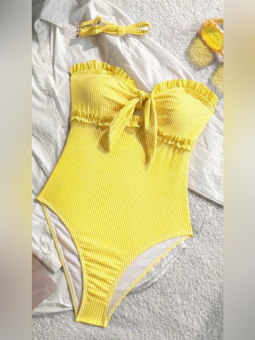 SHEIN Bright Yellow Ruffle One-Piece Swimsuit